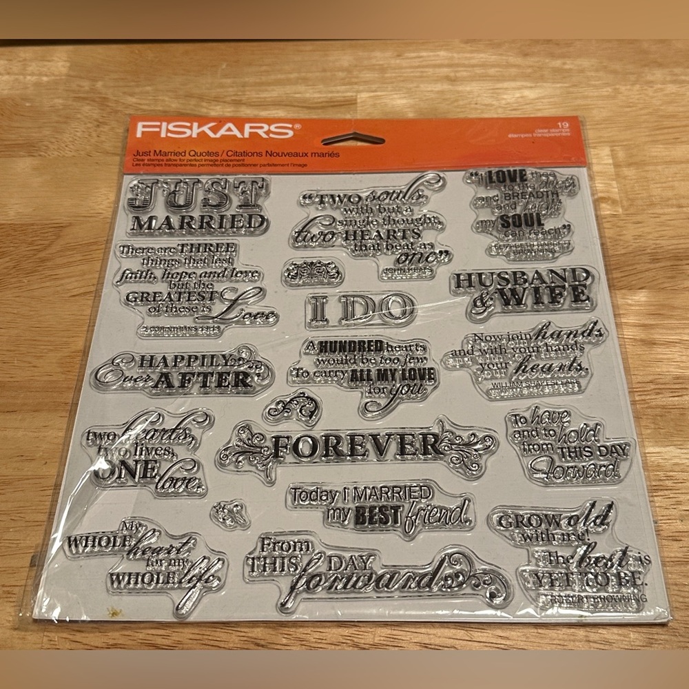 Fiskars 19 Clear Stamps Pkg Just Married Quotes